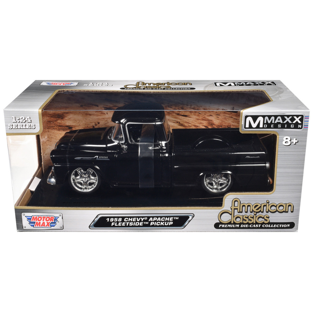 1958 Chevrolet Apache Fleetside Pickup Black "Maxx Design" "American Classics" Series 1/24 Diecast Model Car