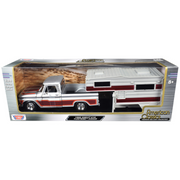 1966-chevrolet-c10-fleetside-pickup-truck-silver-metallic-with-brown-sides-with-camper-shell-american-classics-series-1-24-diecast-model-car