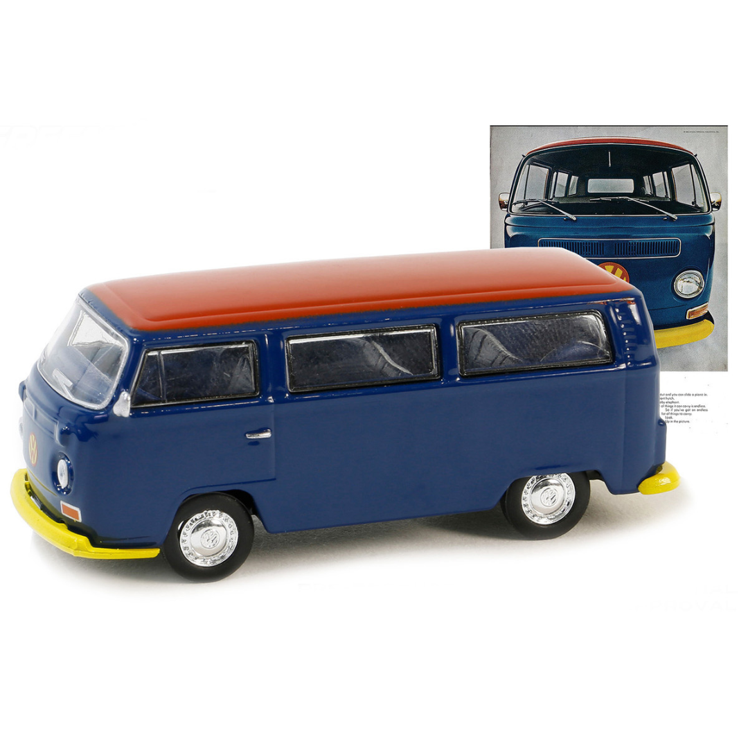 1968 Volkswagen Type 2 T2 Van Blue with Red Top "Vintage Ad Cars" Series 10 1/64 Diecast Model Car