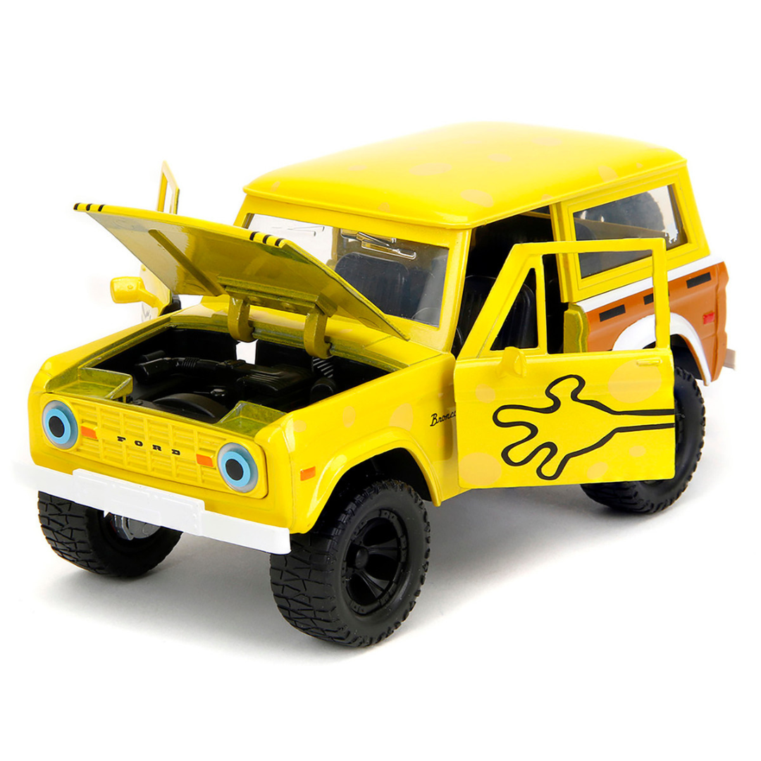 1973 Ford Bronco Yellow with Graphics and SpongeBob SquarePants Diecast Figure "SpongeBob SquarePants" (1999–Current) TV Series "Hollywood Rides" Series 1/24 Diecast Model Car
