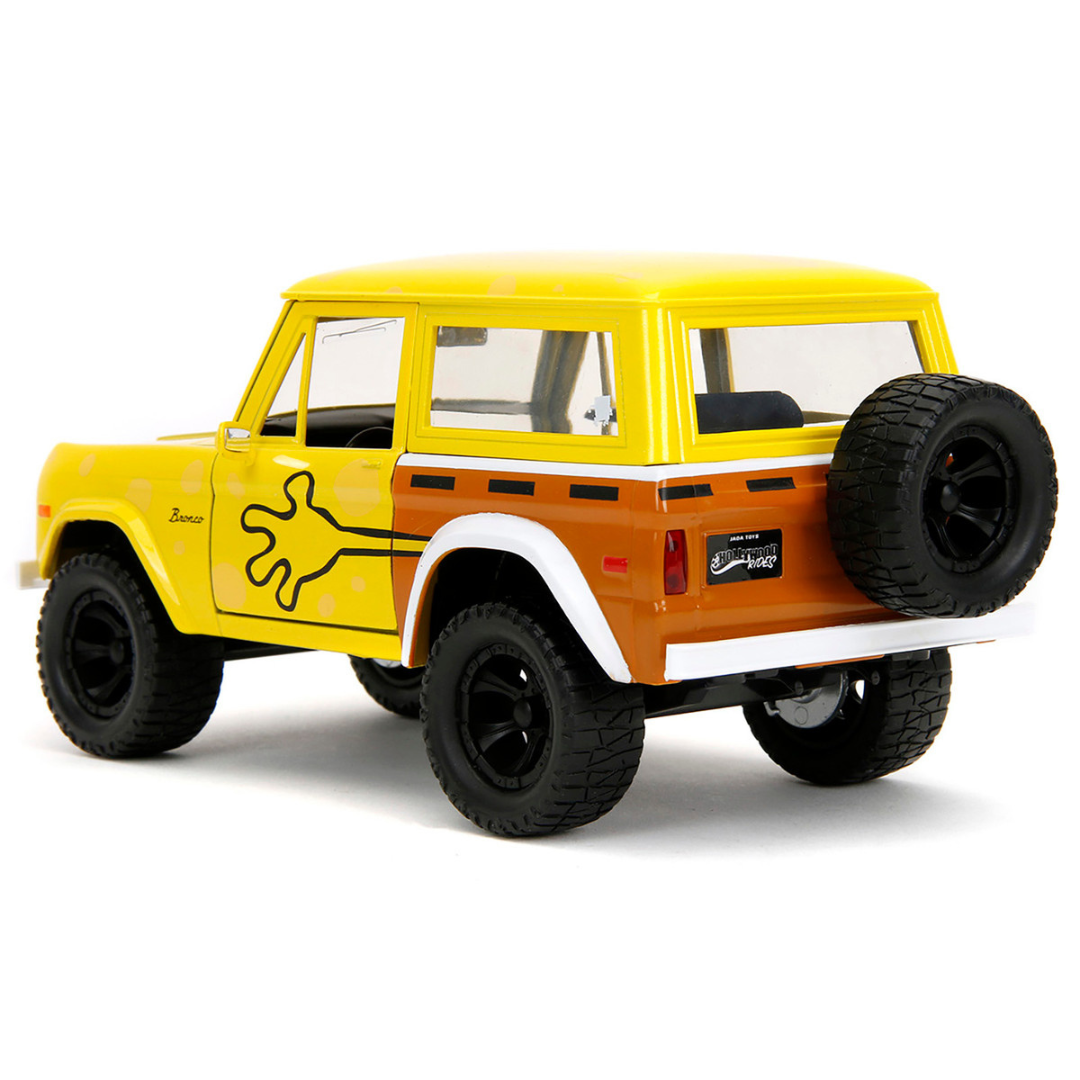 1973 Ford Bronco Yellow with Graphics and SpongeBob SquarePants Diecast Figure "SpongeBob SquarePants" (1999–Current) TV Series "Hollywood Rides" Series 1/24 Diecast Model Car