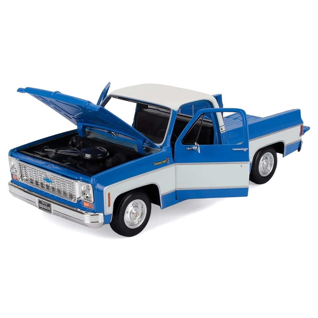 1974 Chevrolet C10 Cheyenne Super Pickup Truck Blue and White "Special Edition" Series 1/18 Diecast Model Car