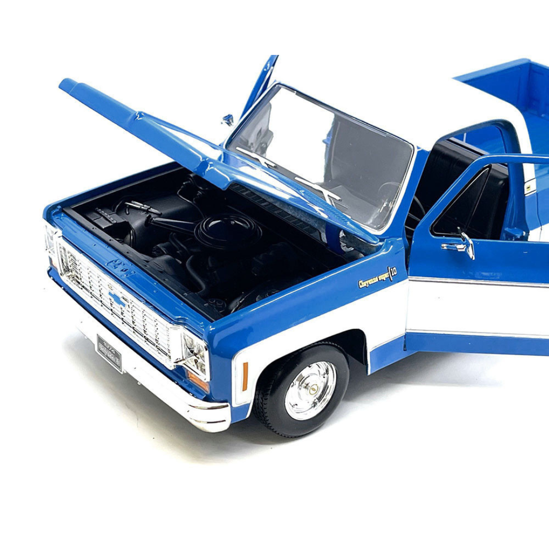 1974 Chevrolet C10 Cheyenne Super Pickup Truck Blue and White "Special Edition" Series 1/18 Diecast Model Car