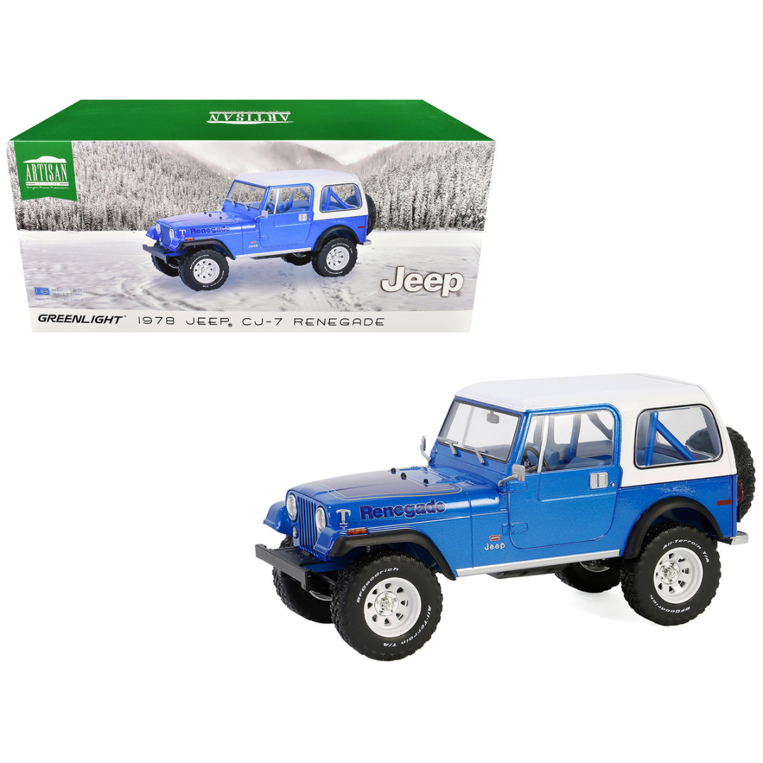 1978 Jeep CJ-7 Renegade Captain Blue Metallic with White Top "Artisan Collection" Series 1/18 Diecast Model Car