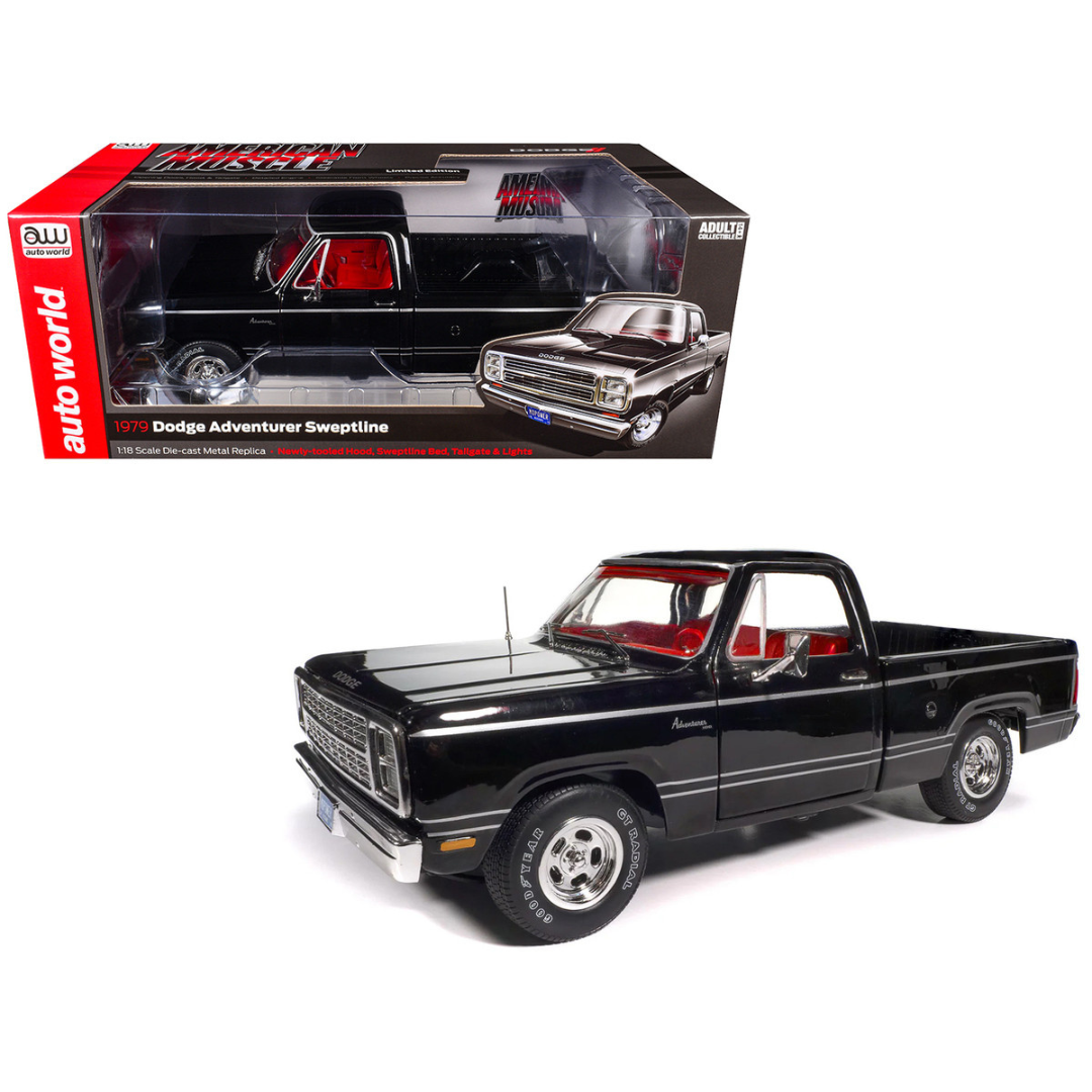 1979 Dodge Adventurer Sweptline Pickup Truck Black with Red Interior "American Muscle" Series 1/18 Diecast Model Car