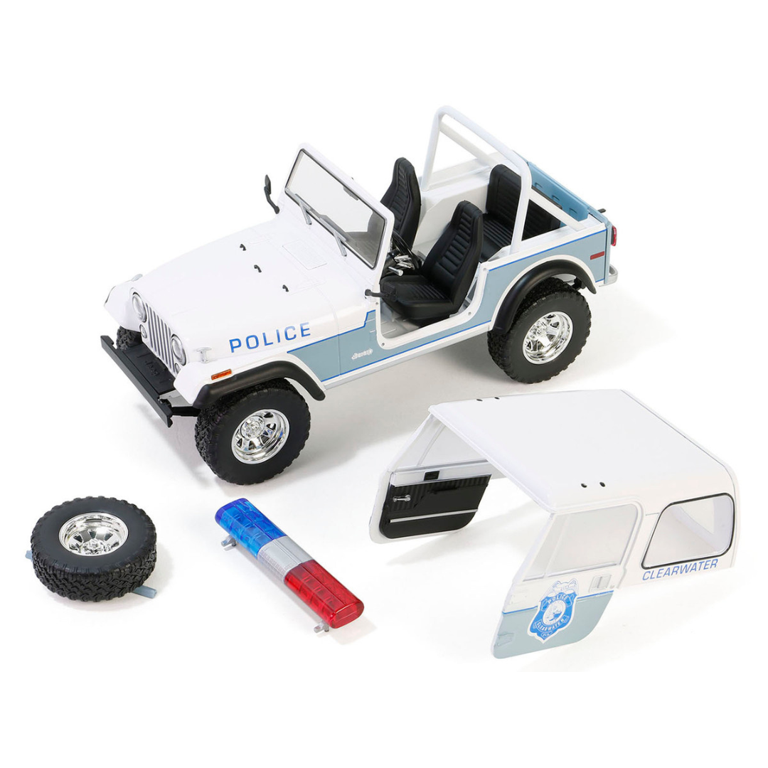1982 Jeep CJ-7 "Clearwater Florida Police Department" White and Light Blue "Artisan Collection" Series 1/18 Diecast Model Car