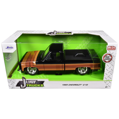 1985 Chevrolet C-10 Pickup Truck Black with Stripes and GM Rally Wheels "Just Trucks" Series 1/24 Diecast Model Car