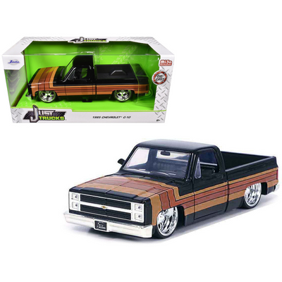 1985 Chevrolet C-10 Pickup Truck Black with Stripes and Paradox Wheels "Just Trucks" Series 1/24 Diecast Model Car