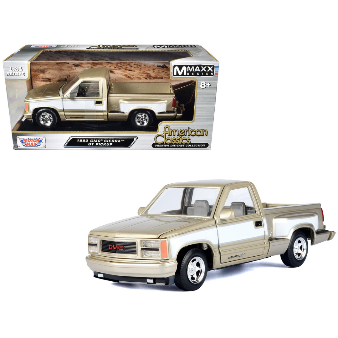1992-gmc-sierra-gt-pickup-truck-gold-metallic-with-white-sides-american-classics-series-1-24-diecast-model-car