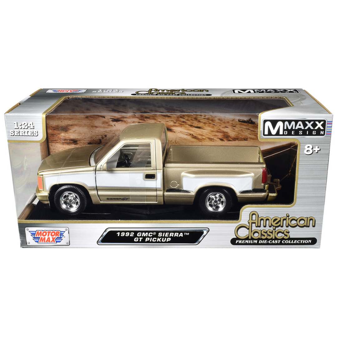 1992-gmc-sierra-gt-pickup-truck-gold-metallic-with-white-sides-american-classics-series-1-24-diecast-model-car