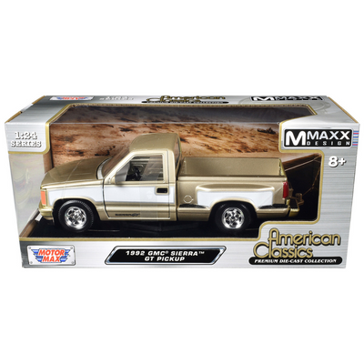 1992-gmc-sierra-gt-pickup-truck-gold-metallic-with-white-sides-american-classics-series-1-24-diecast-model-car