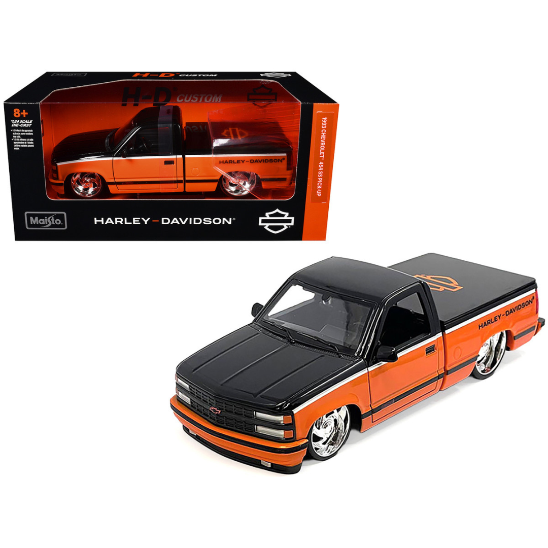 1993 Chevrolet 454 SS Pickup Truck "Harley Davidson" Black and Orange "H-D Custom" Series 1/24 Diecast Model Car