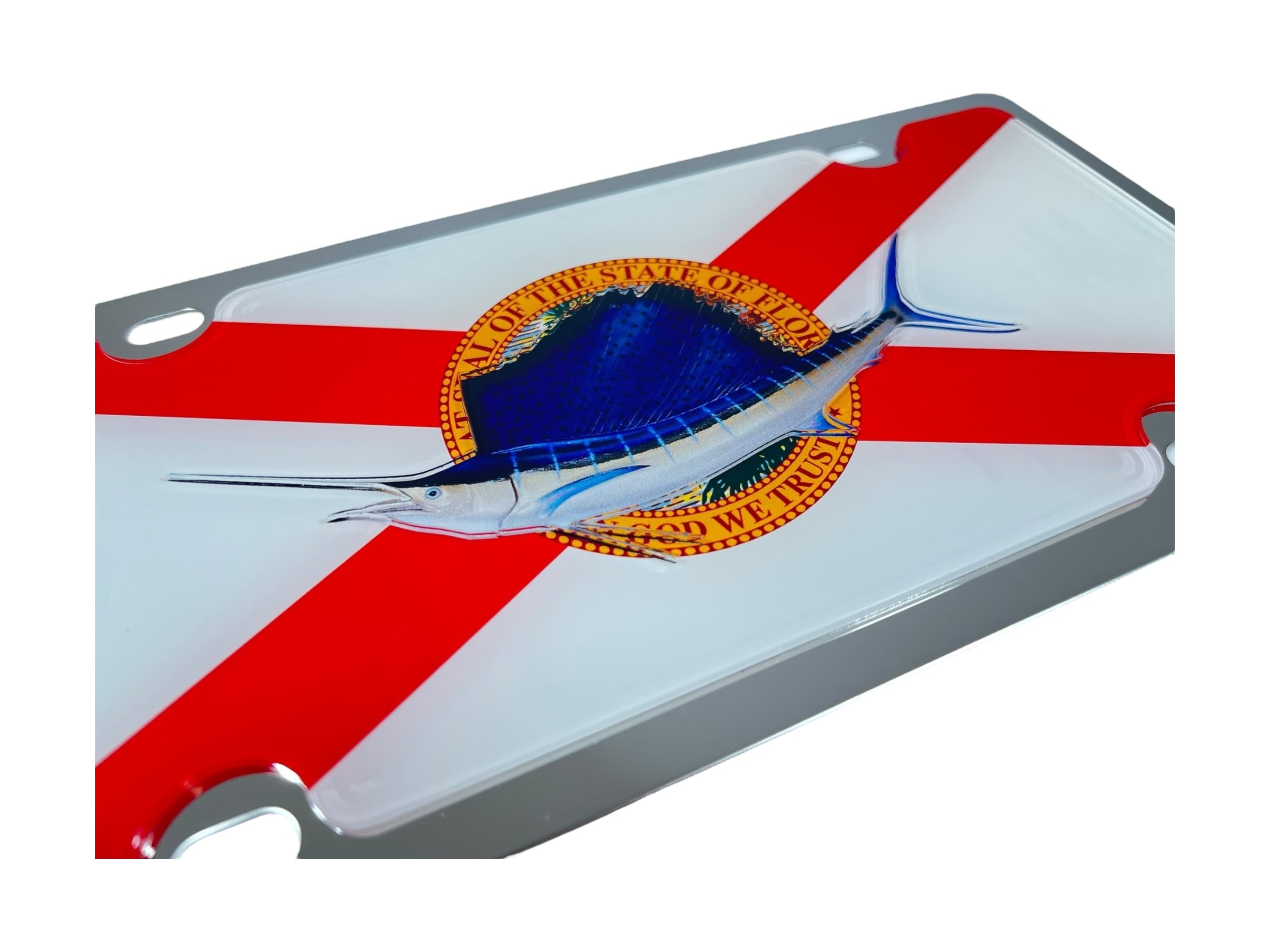 Florida Flag With Sailfish Stainless Steel License Plate