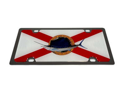 Florida Flag With Sailfish Stainless Steel License Plate