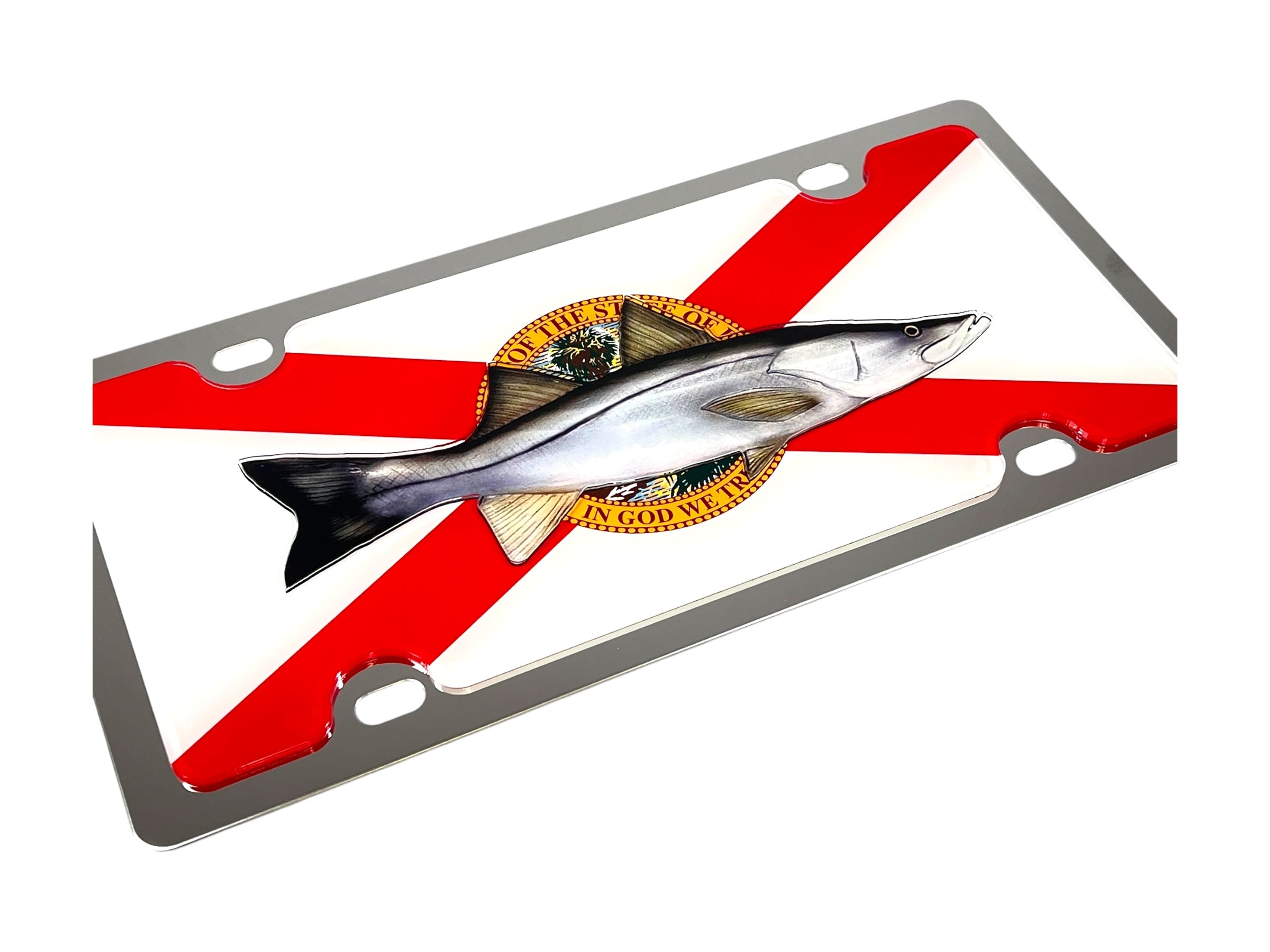 Florida Flag With Snook Stainless Steel License Plate