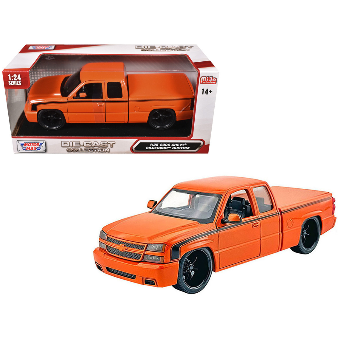 2006 Chevrolet Silverado Custom Pickup Truck Orange Metallic with Black Stripes "Die-Cast Collection" Series 1/25 Diecast Model Car