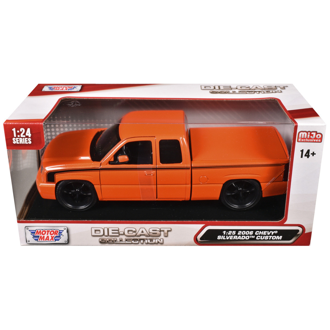 2006 Chevrolet Silverado Custom Pickup Truck Orange Metallic with Black Stripes "Die-Cast Collection" Series 1/25 Diecast Model Car