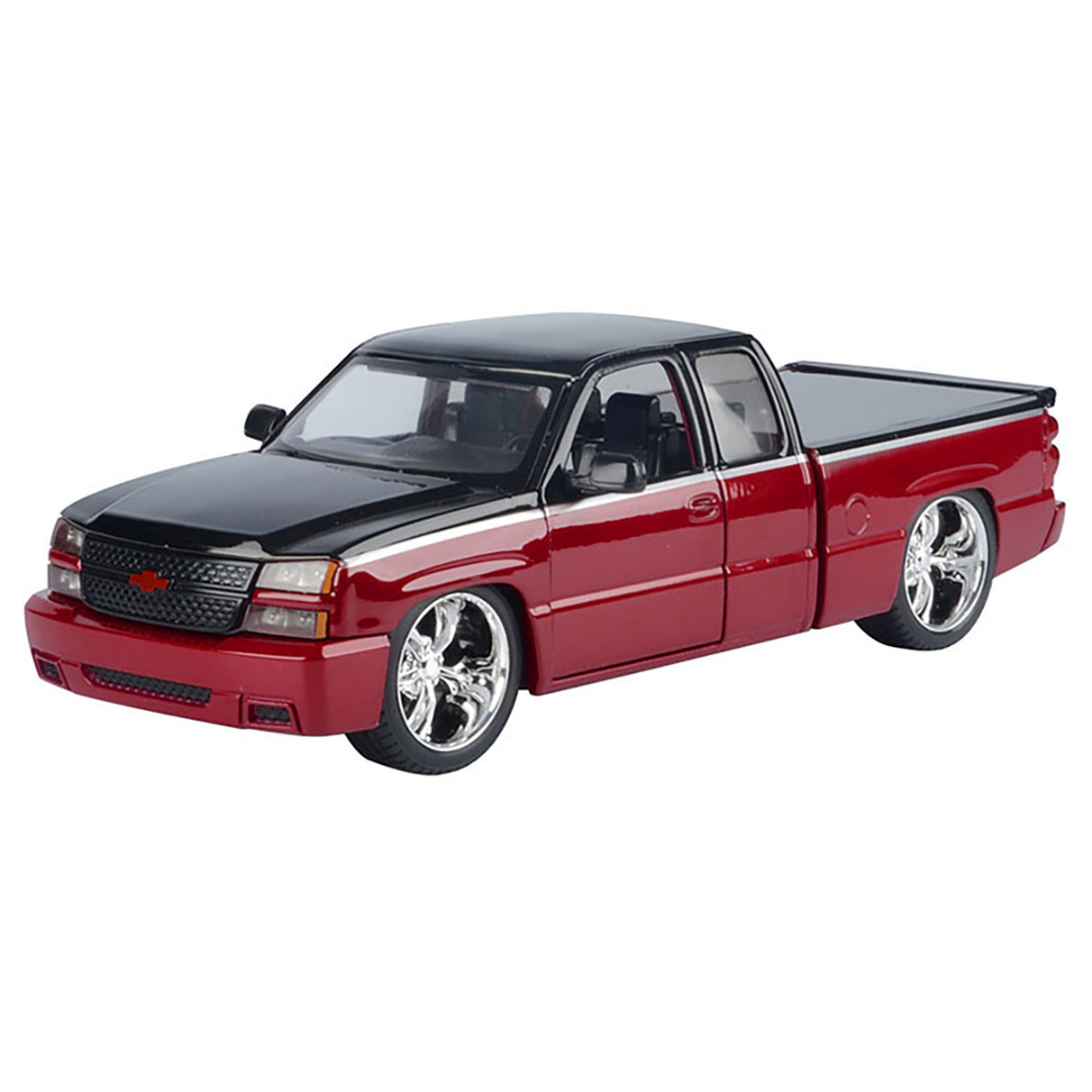 2006 Chevrolet Silverado Custom Pickup Truck Red Metallic and Black with Silver Stripes "Die-Cast Collection" Series 1/25 Diecast Model Car