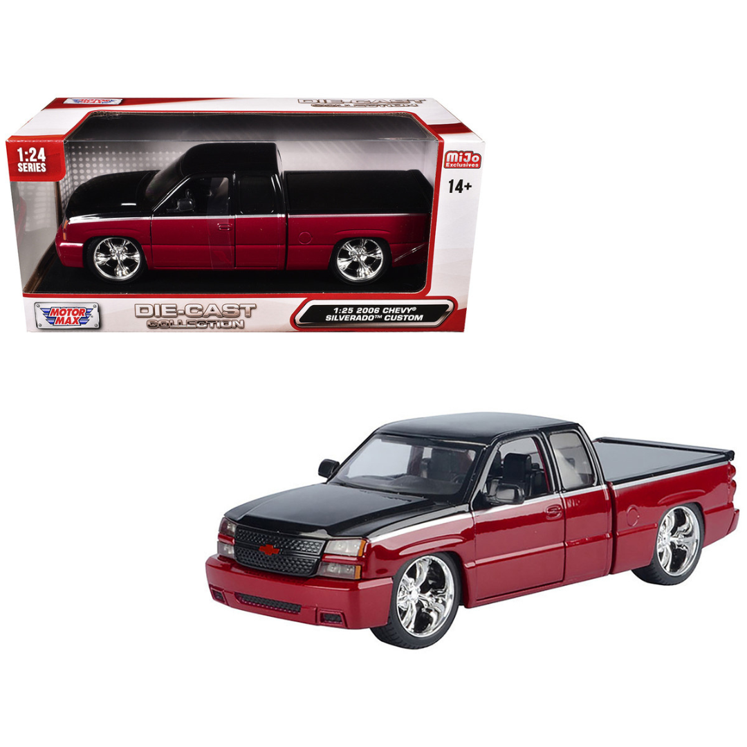 2006 Chevrolet Silverado Custom Pickup Truck Red Metallic and Black with Silver Stripes "Die-Cast Collection" Series 1/25 Diecast Model Car