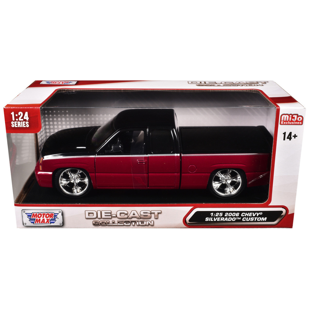 2006 Chevrolet Silverado Custom Pickup Truck Red Metallic and Black with Silver Stripes "Die-Cast Collection" Series 1/25 Diecast Model Car