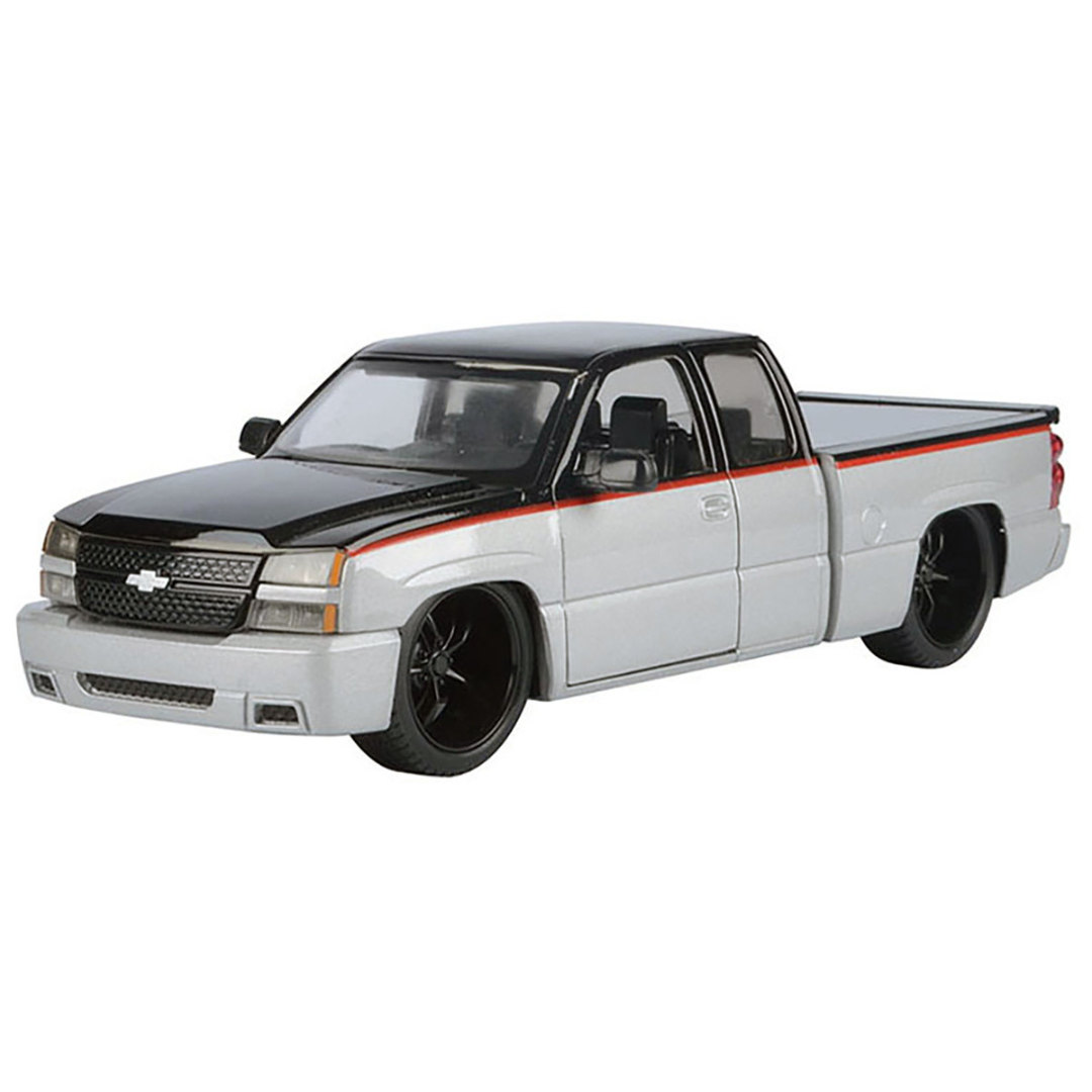 2006 Chevrolet Silverado Custom Pickup Truck Silver Metallic and Black with Red Stripes "Die-Cast Collection" Series 1/25 Diecast Model Car