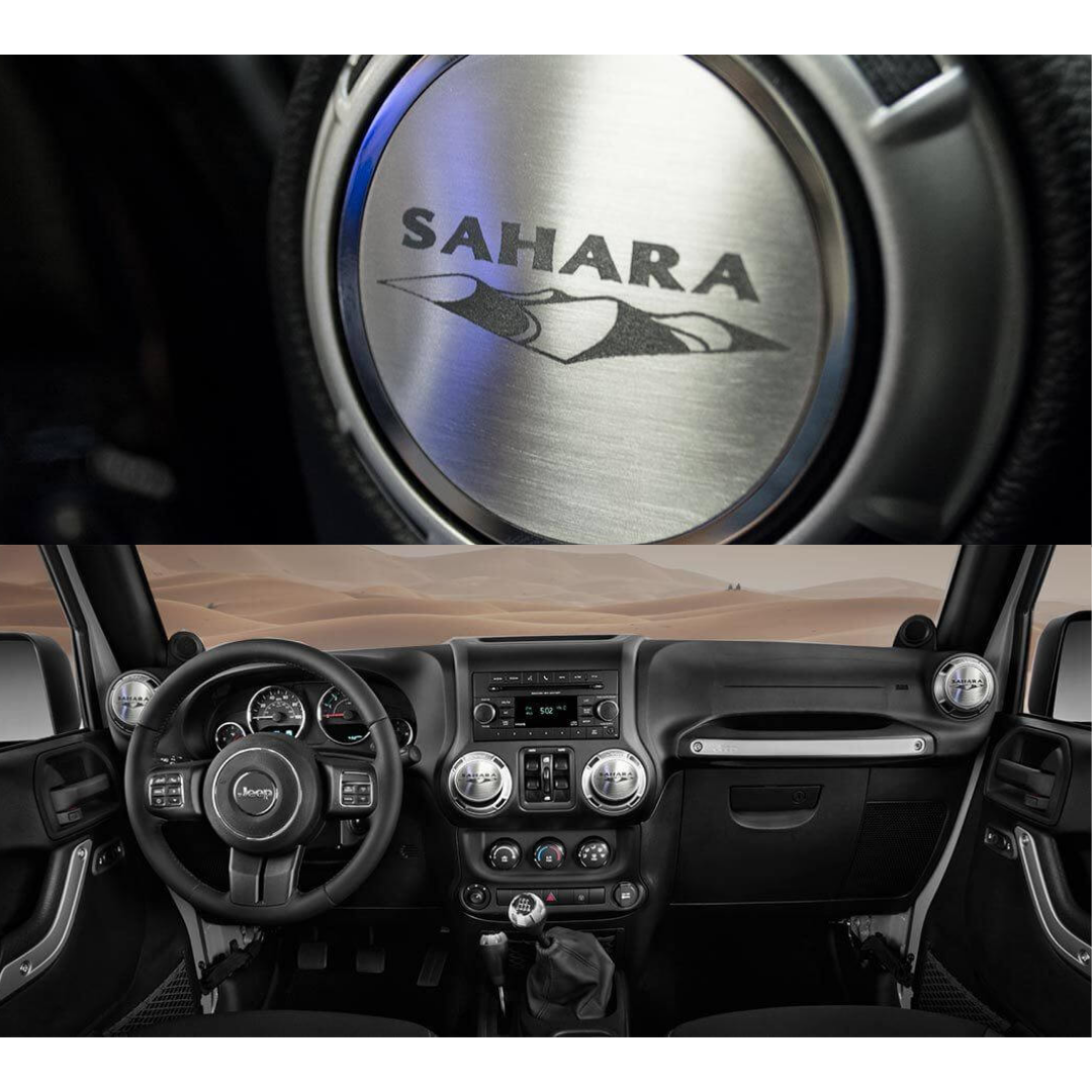2007-2018 Jeep Wrangler JK/2018+ JL/2018-2023 - A/C Duct Trim Plates, Etched Sahara 4Pc | Stainless Steel