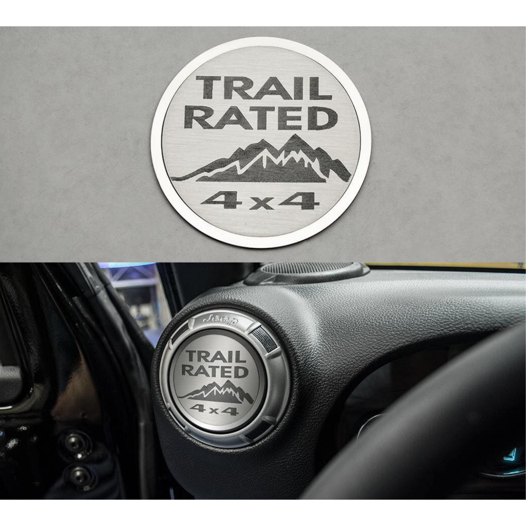 2007-2018 Jeep Wrangler JK/2018+ JL/218-2023 - A/C Duct Trim Plates, Etched Trail Rated 4Pc | Stainless Steel