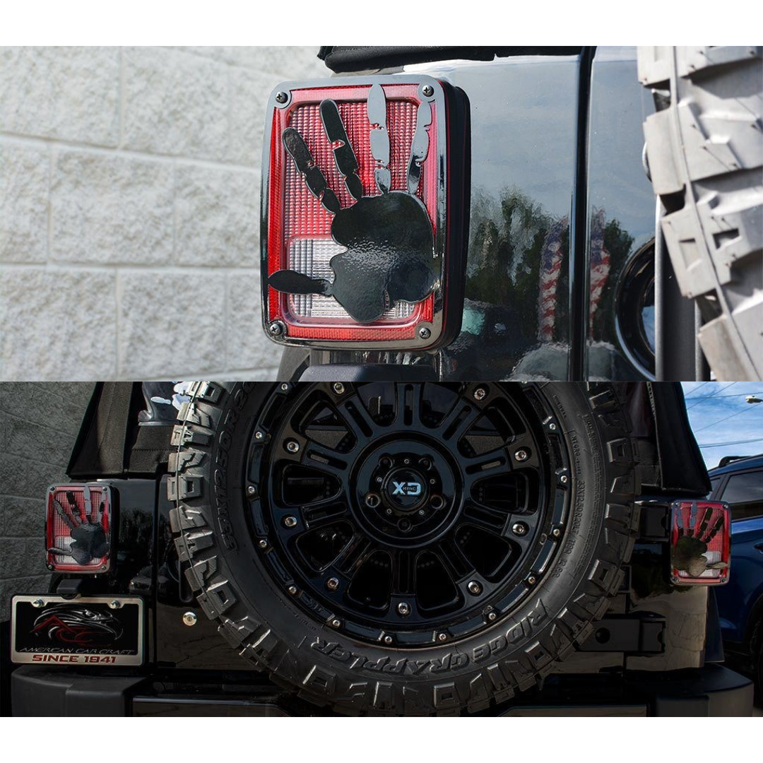 2007-2018 Jeep Wrangler JK/JKU - Wave Hand Tail Light Covers | Stainless Steel, Choose Finish