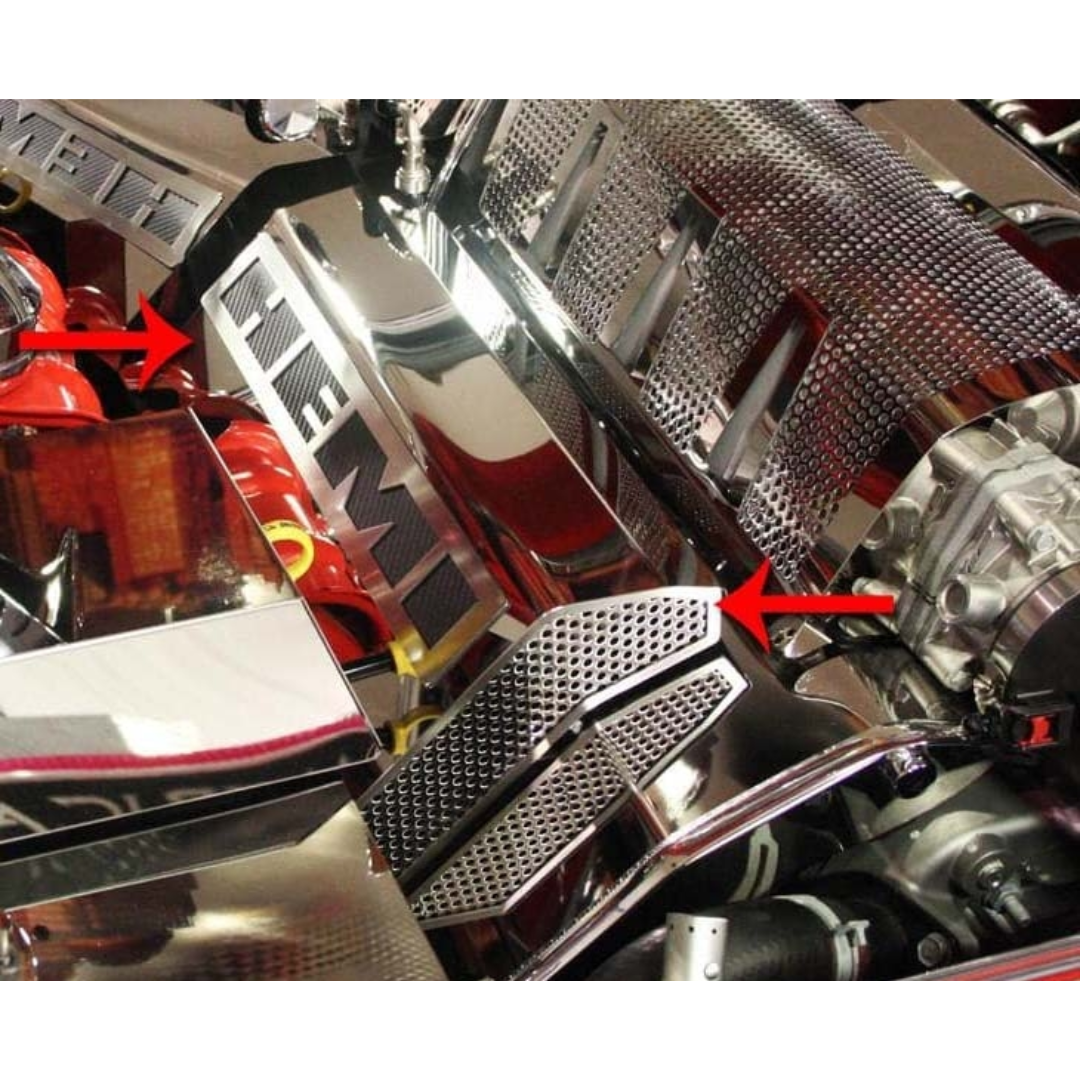 2008-2011 SRT8 - HEMI Fuel Rail Covers 2Pc | Polished & Perforated Stainless Steel - After-Market Intake System