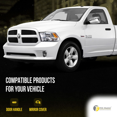 2009-2010 Dodge Ram 1500, 11-18 Ram 1500, 19-23 Ram 1500 Classic 2 PCS No Turn Signal Full Chrome Tape-on Mirror Cover