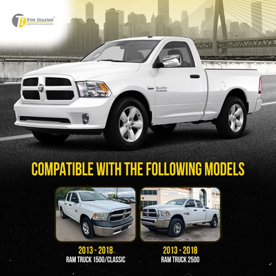 2009-2010 Dodge Ram 1500, 11-18 Ram 1500, 19-23 Ram 1500 Classic 2 PCS No Turn Signal Full Chrome Tape-on Mirror Cover