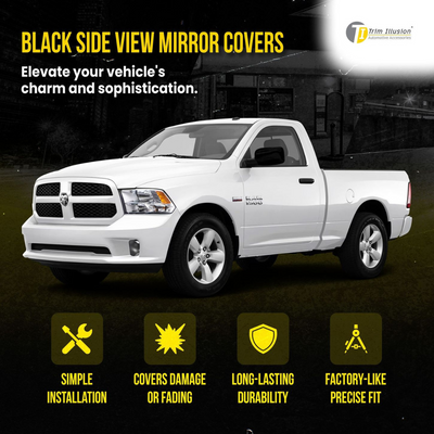 2009-2010 Dodge Ram 1500, 11-18 Ram 1500, 19-23 Ram 1500 Classic 2 PCS No Turn Signal Full Gloss Black Tape-on Mirror Cover