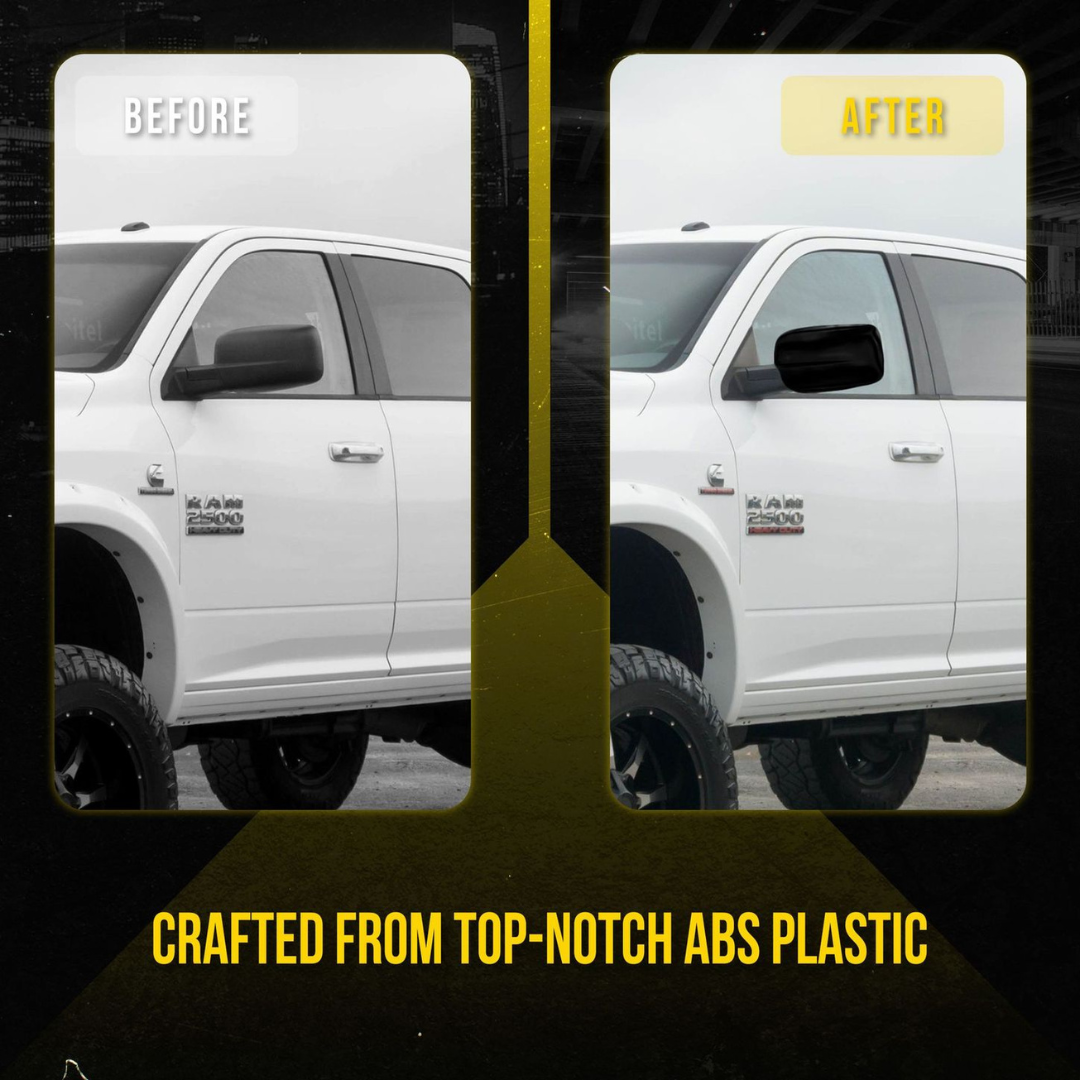 2009-2010 Dodge Ram 1500, 11-18 Ram 1500, 19-23 Ram 1500 Classic 2 PCS No Turn Signal Full Gloss Black Tape-on Mirror Cover