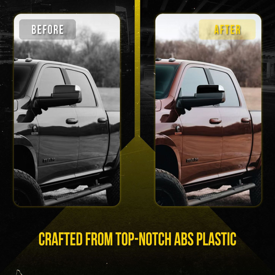 2010 Dodge Ram 3500/Ram 2500, 11-22 Ram 2500/3500 Non-Tow Style 2 PCS With Turn Signal Top Gloss Black Tape-on Mirror Cover