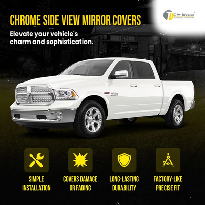 2013-2018 Ram 1500, 19-23 Ram 1500 Classic 2 PCS With Turn Signal Full Chrome Tape-on Mirror Cover