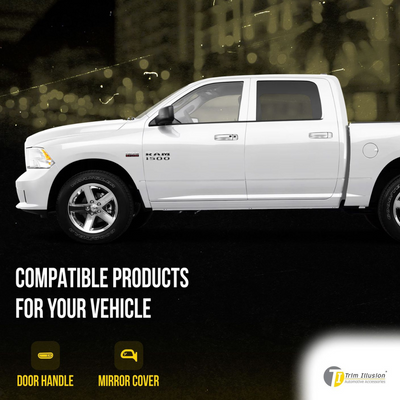 2013-2018 Ram 1500/2500/3500, 19-23 Ram 1500 Classic W/ or W/O Smart Key 10 PCS Chrome Snap-on W/Tape Patented Door Handle Cover