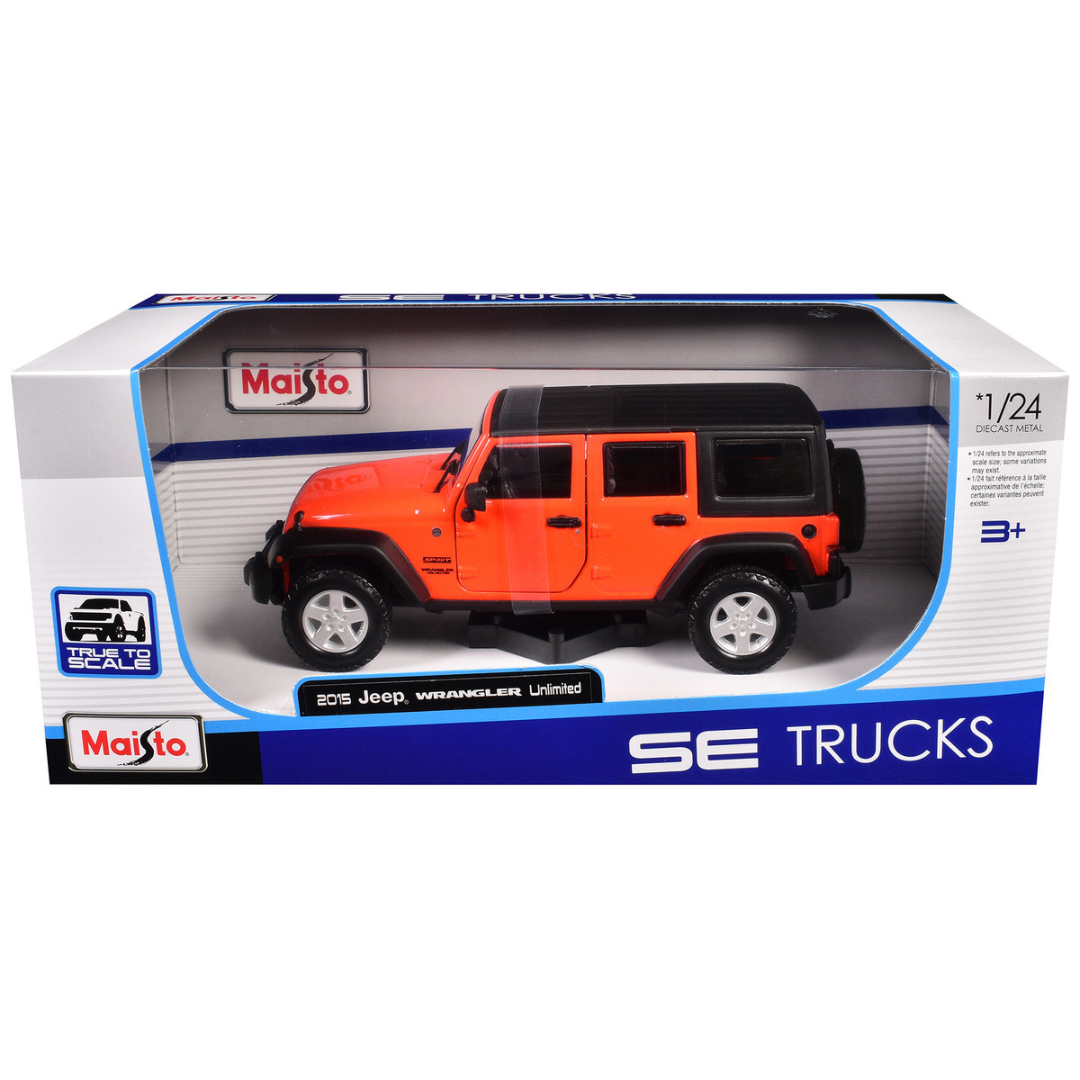 2015 Jeep Wrangler Unlimited Bright Orange with Black Top "SE Trucks" Series 1/24 Diecast Model Car