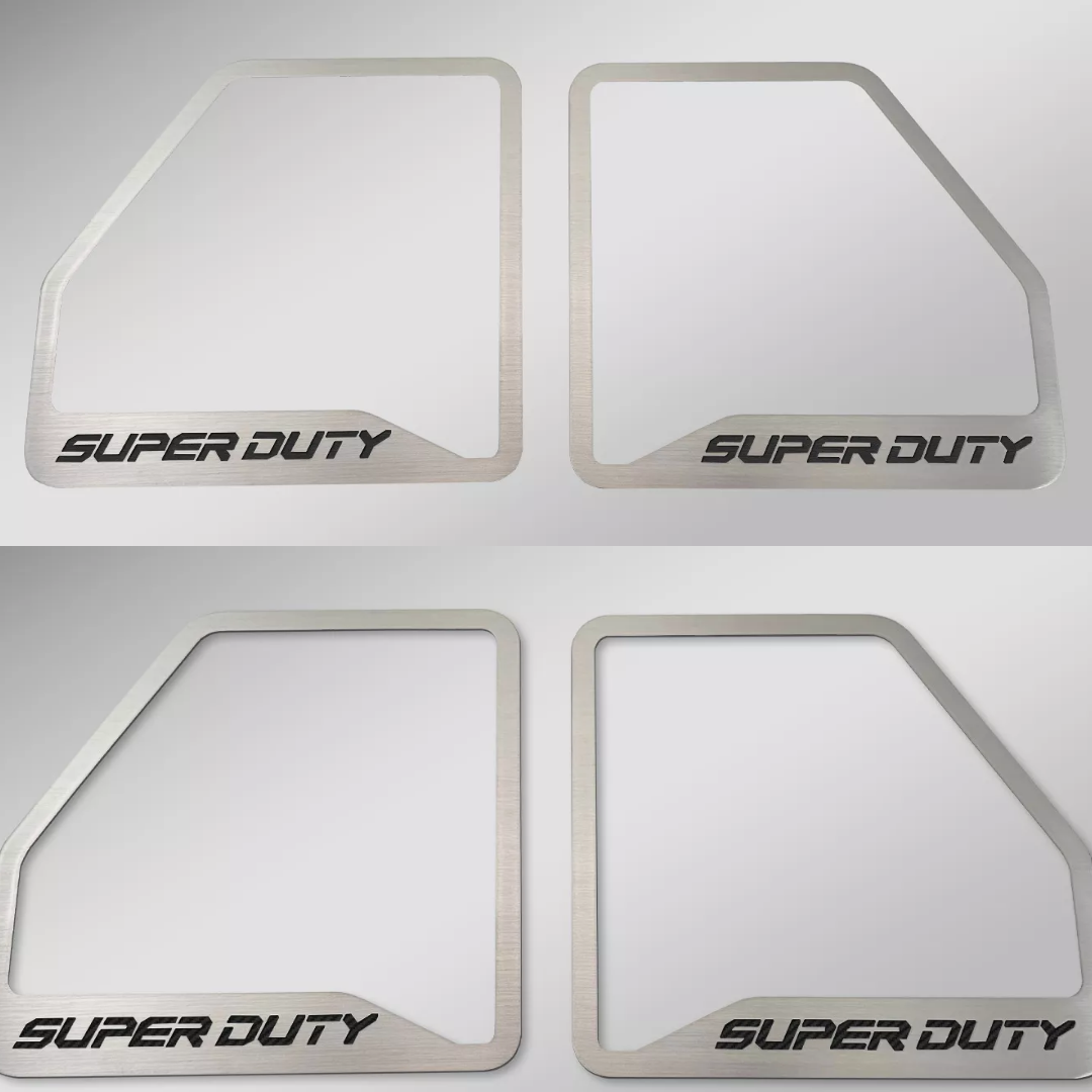 2017-2022 Ford F250 Brushed Front Inner Door Speaker Trim "SUPER DUTY" Etched Logo 2pc | Select Inlay