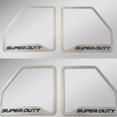 2017-2022 Ford F250 Brushed Front Inner Door Speaker Trim "SUPER DUTY" Etched Logo 2pc | Select Inlay