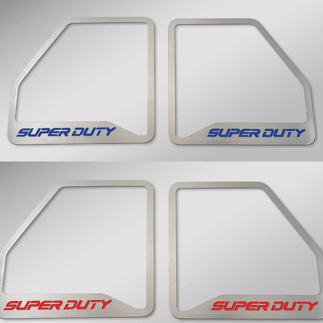 2017-2022 Ford F250 Brushed Front Inner Door Speaker Trim "SUPER DUTY" Etched Logo 2pc | Select Inlay
