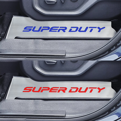 2017-2022 Ford F250 Brushed Stainless Lower Seat Vanity Plate w/"Super Duty" Logo 2pc | Select Inlay