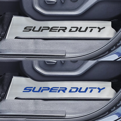 2017-2022 Ford F250 Brushed Stainless Lower Seat Vanity Plate w/"Super Duty" Logo 2pc | Select Inlay