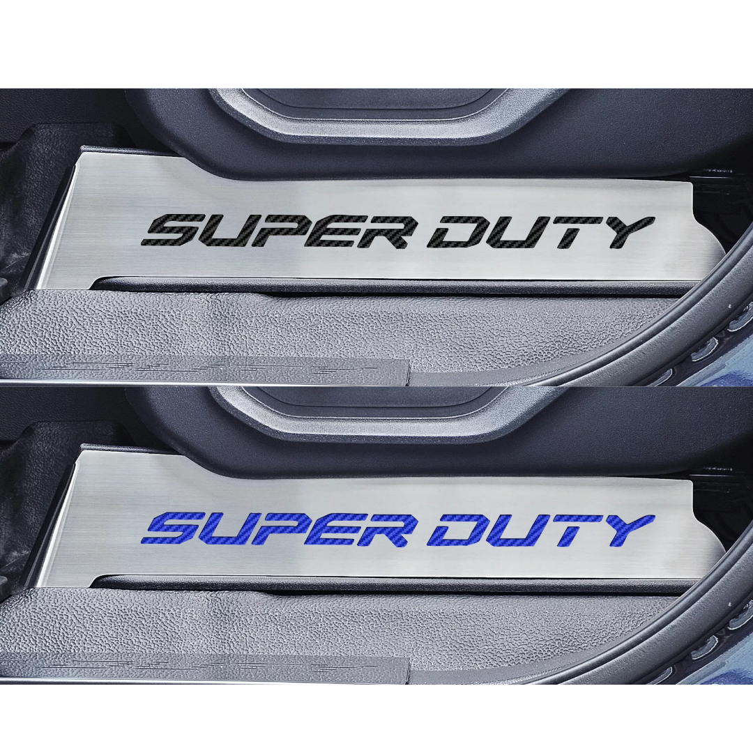 2017-2022 Ford F250 Brushed Stainless Lower Seat Vanity Plate w/"Super Duty" Logo 2pc | Select Inlay