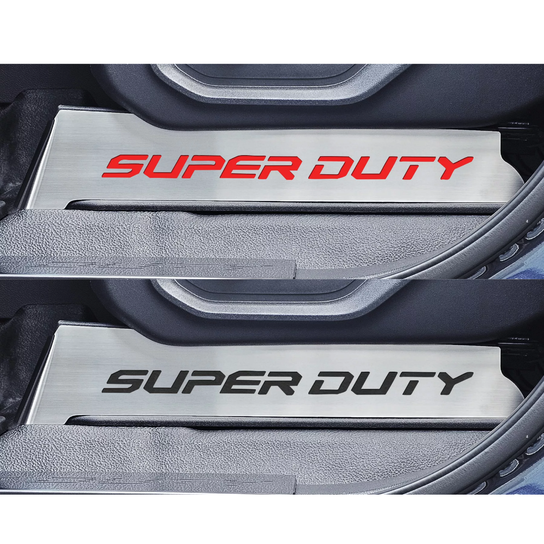 2017-2022 Ford F250 Brushed Stainless Lower Seat Vanity Plate w/"Super Duty" Logo 2pc | Select Inlay
