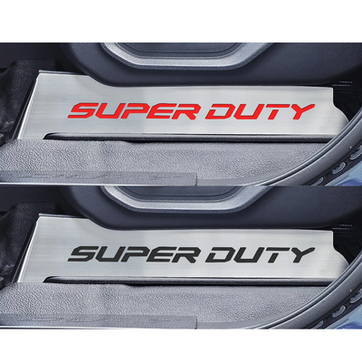 2017-2022 Ford F250 Brushed Stainless Lower Seat Vanity Plate w/"Super Duty" Logo 2pc | Select Inlay
