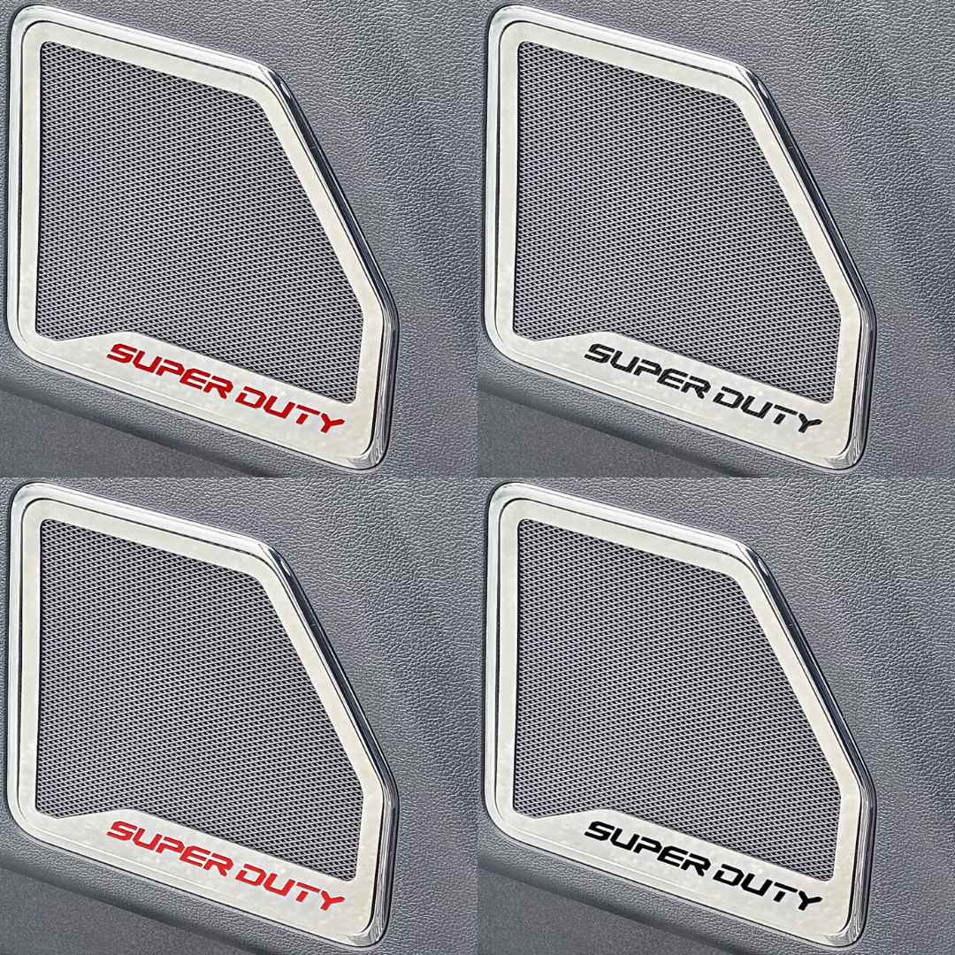 2017-2022 Ford F250 Polished Front Inner Door Speaker Trim "SUPER DUTY" Etched Logo 2pc | Select Inlay