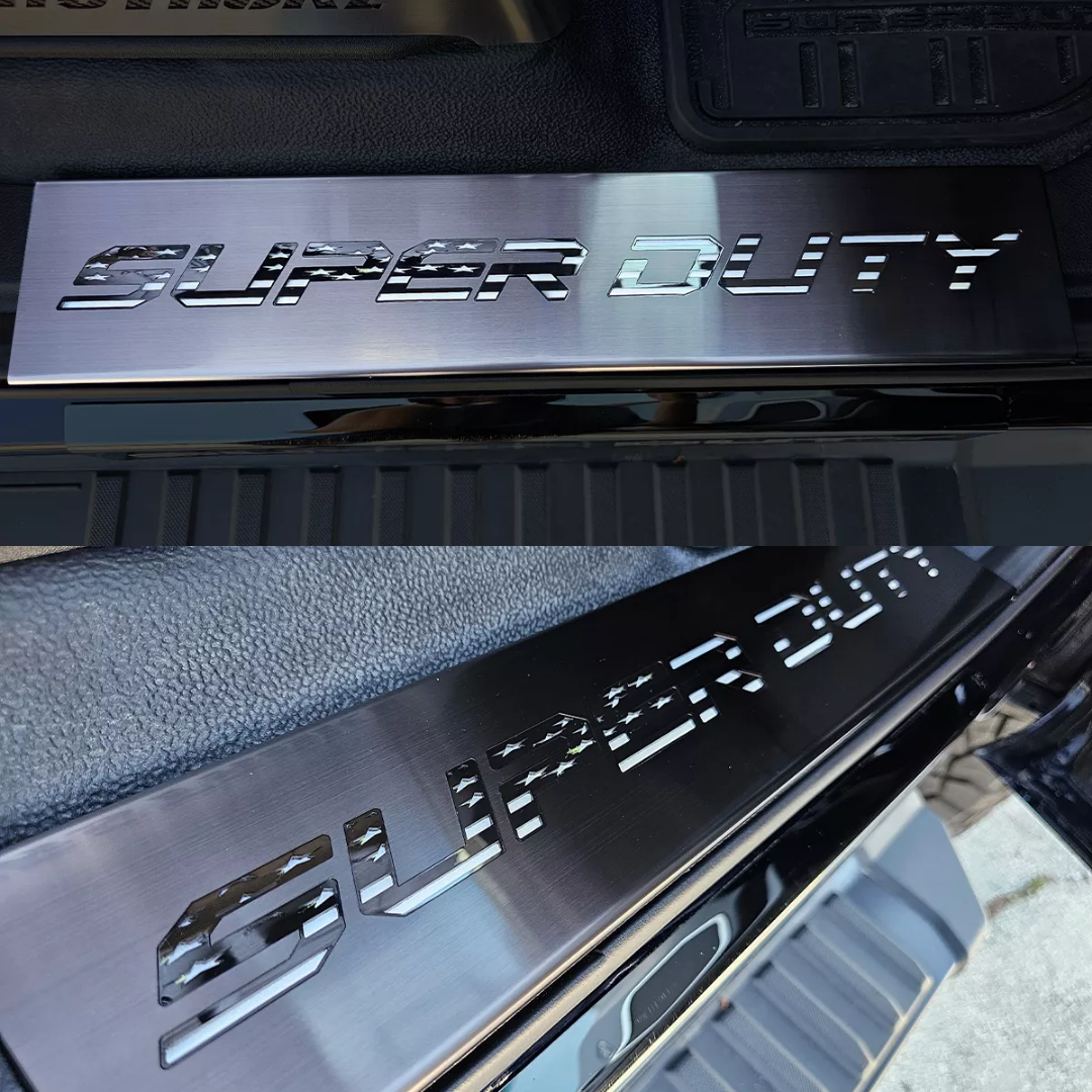 2017-2024 Ford F250 and F350 Front Black Brushed Stainless Steel Door Sills