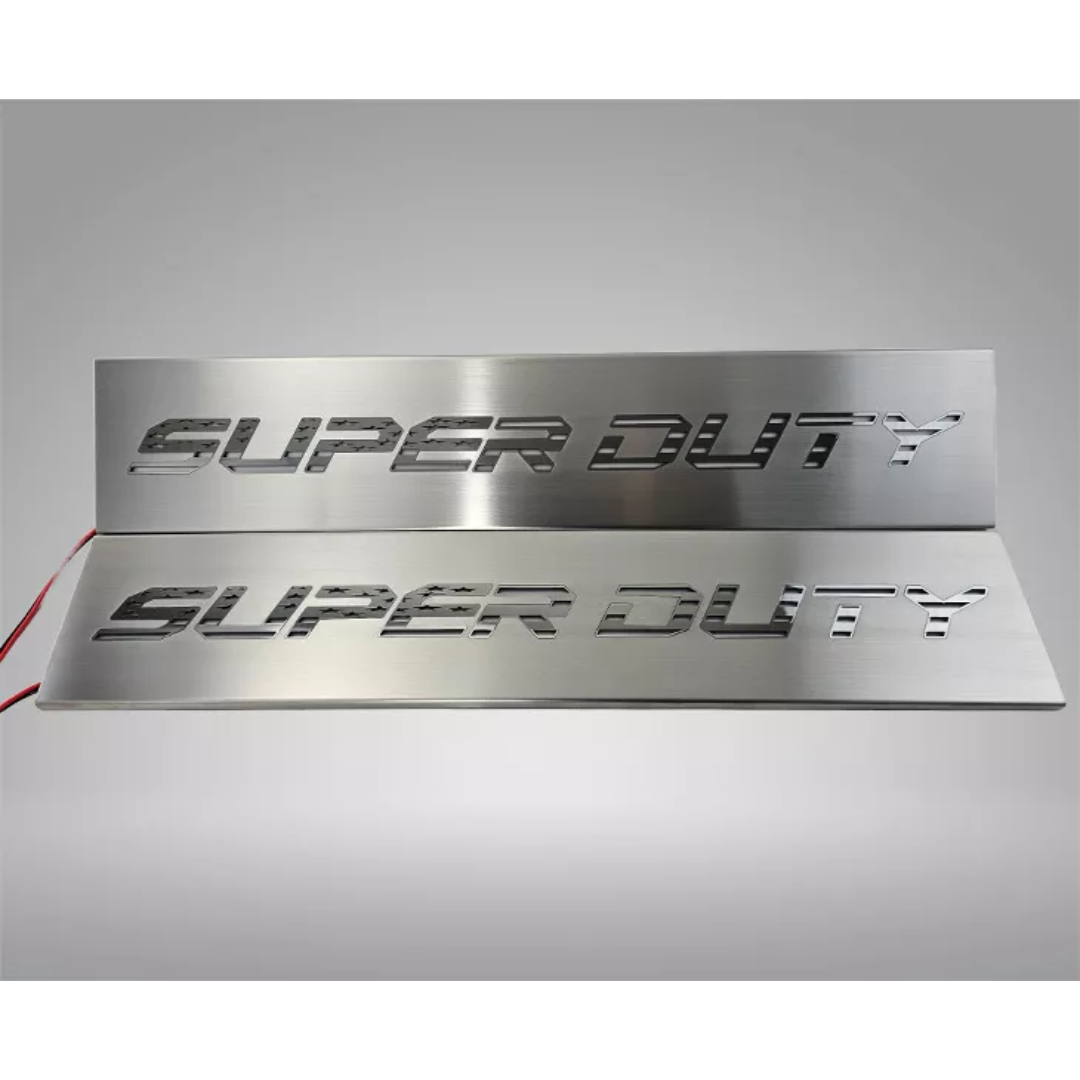 2017-2024 Ford F250 and F350 Front Brushed Stainless Steel Door Sills - Super Duty American Flag Font | Choose Color