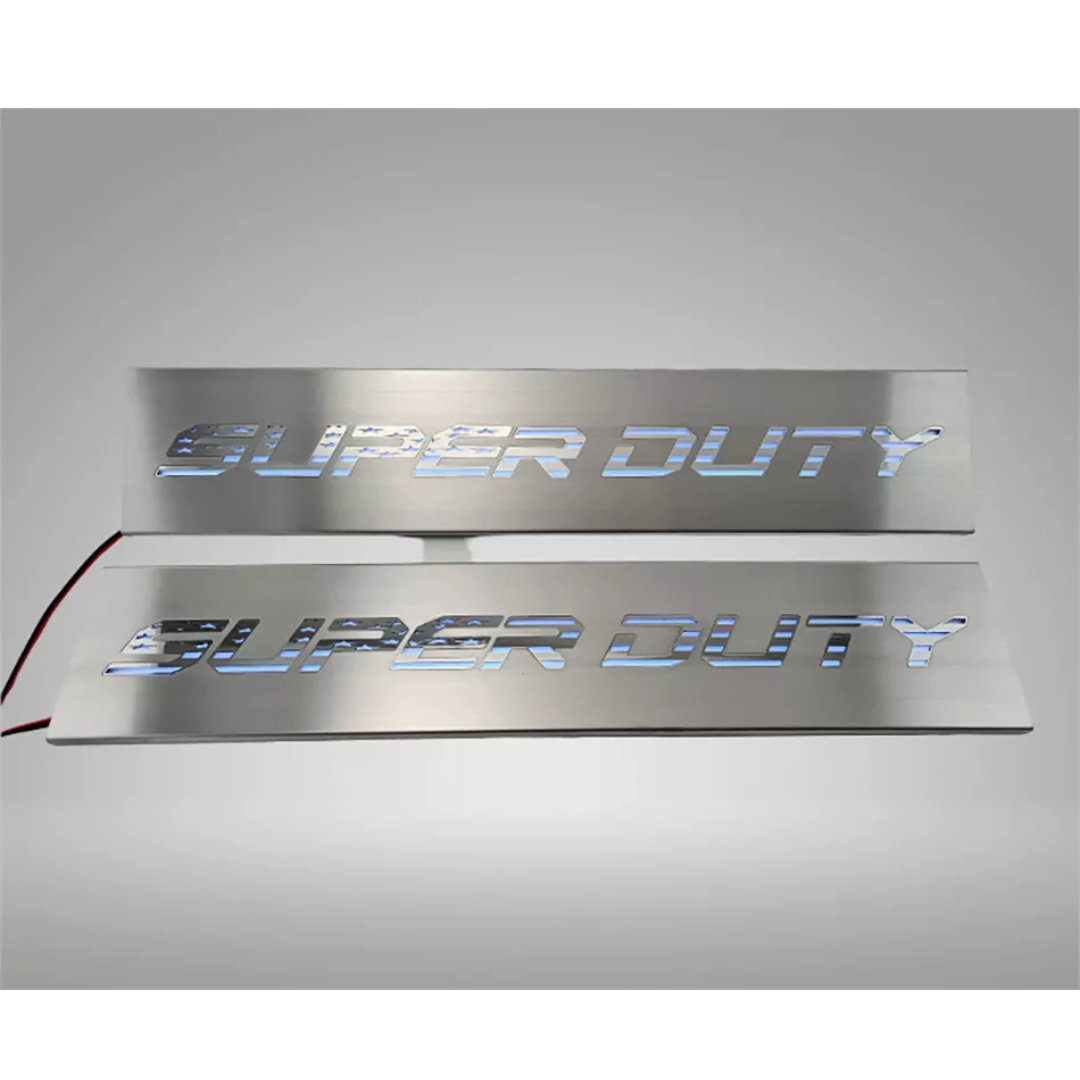 2017-2024 Ford F250 and F350 Front Brushed Stainless Steel Door Sills - Super Duty American Flag Font | Choose Color