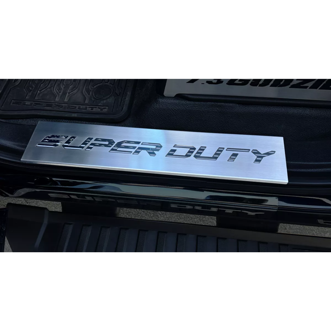 2017-2024 Ford F250 and F350 Front Brushed Stainless Steel Door Sills - Super Duty American Flag Font | Choose Color